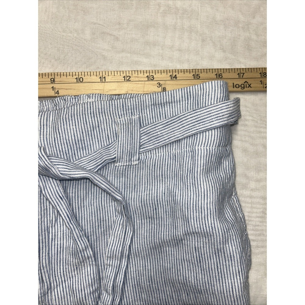 Chicos Linen Crop Belted Pants Size 1.5 US 10 Blue White Stripe Straight‎ Leg - Picture 3 of 7